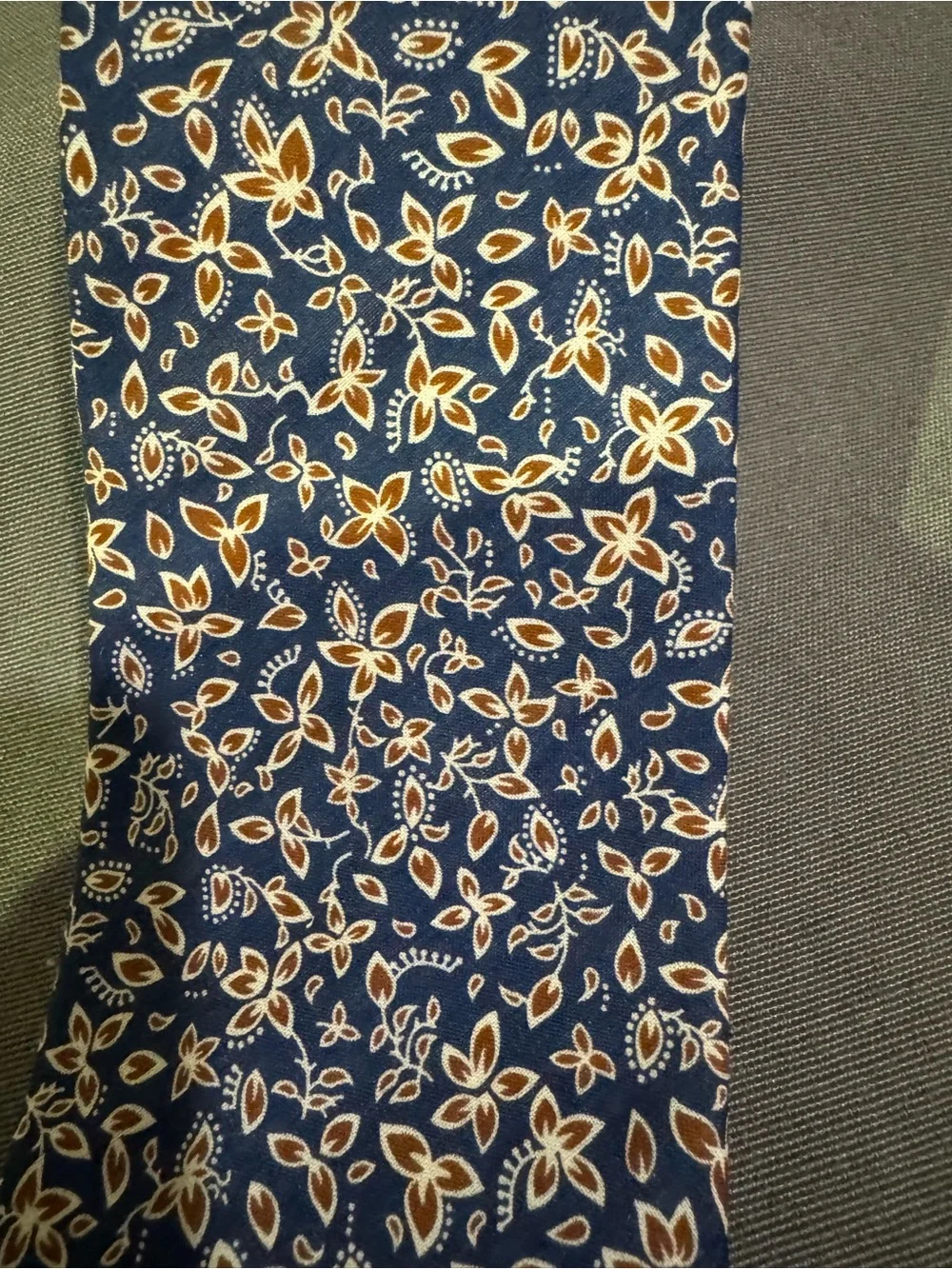 J Crew Mens 100% Cotton Navy Tie with Brown Flowers - Coastal Casual Sustainable